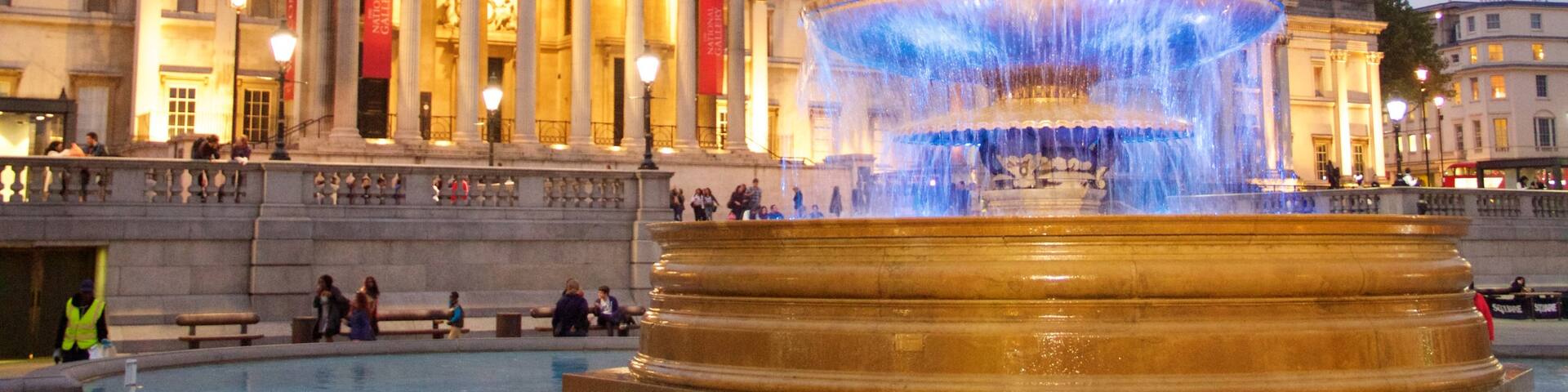 National Gallery which includes heritage elements, a fountain and night scenes