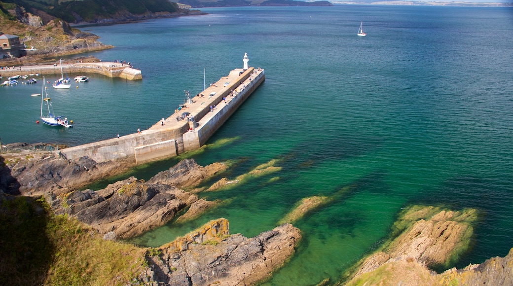 Mevagissey showing boating, general coastal views and rugged coastline