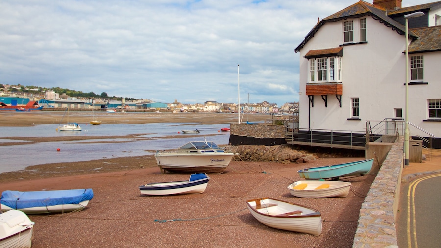 Teignmouth que incluye una ciudad costera, una bahía o puerto y paseos en lancha