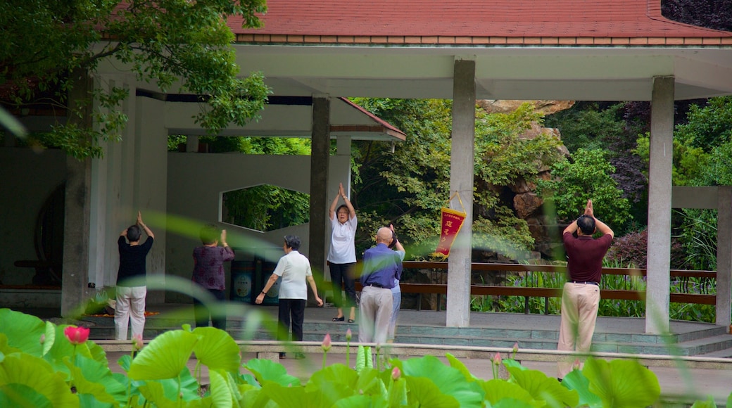 People\'s Square showing a day spa as well as a small group of people