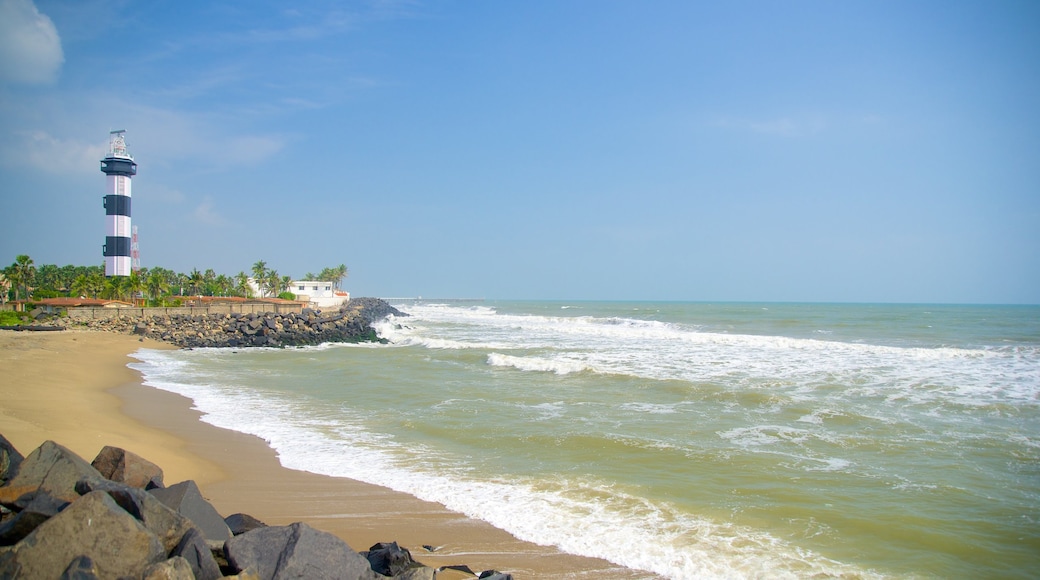 Pondicherry Lighthouse featuring a lighthouse and a beach