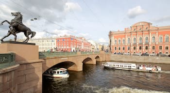 St. Petersburg som visar en å eller flod, en stad och en färja