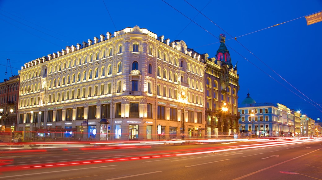 Nevskiy Prospekt showing a city and night scenes