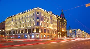 Nevskiy Prospekt which includes night scenes and a city