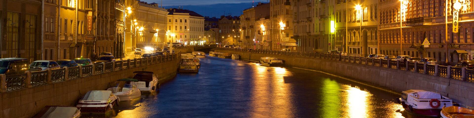 St. Petersburg which includes a city, a river or creek and night scenes