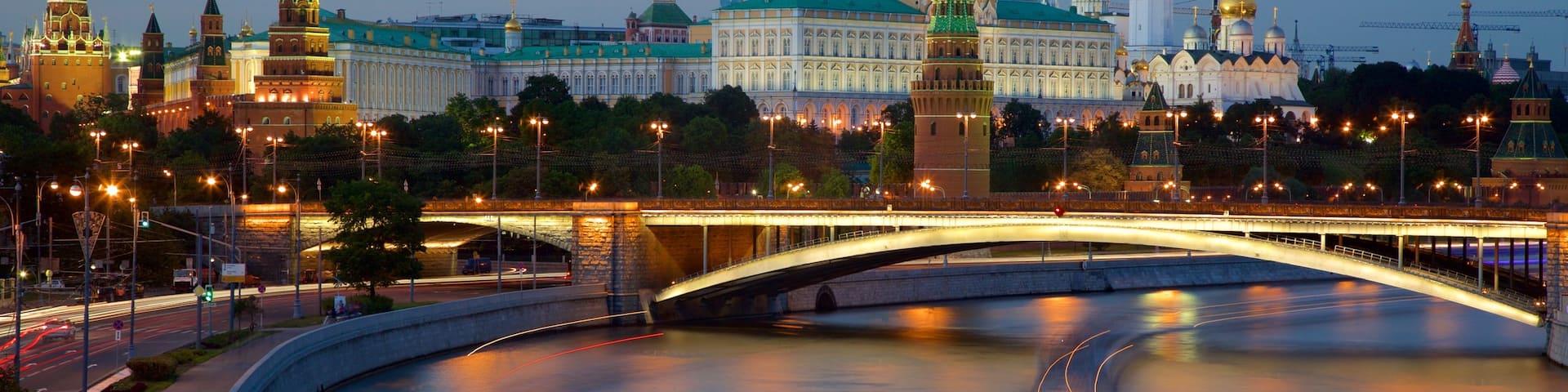 Moscow Kremlin featuring night scenes, a river or creek and a city