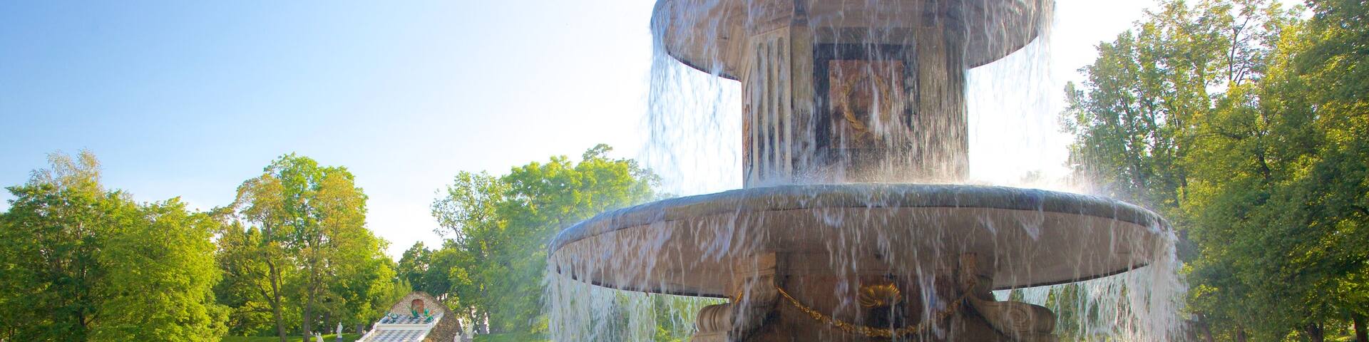Peterhof Palace and Garden featuring a fountain and heritage architecture