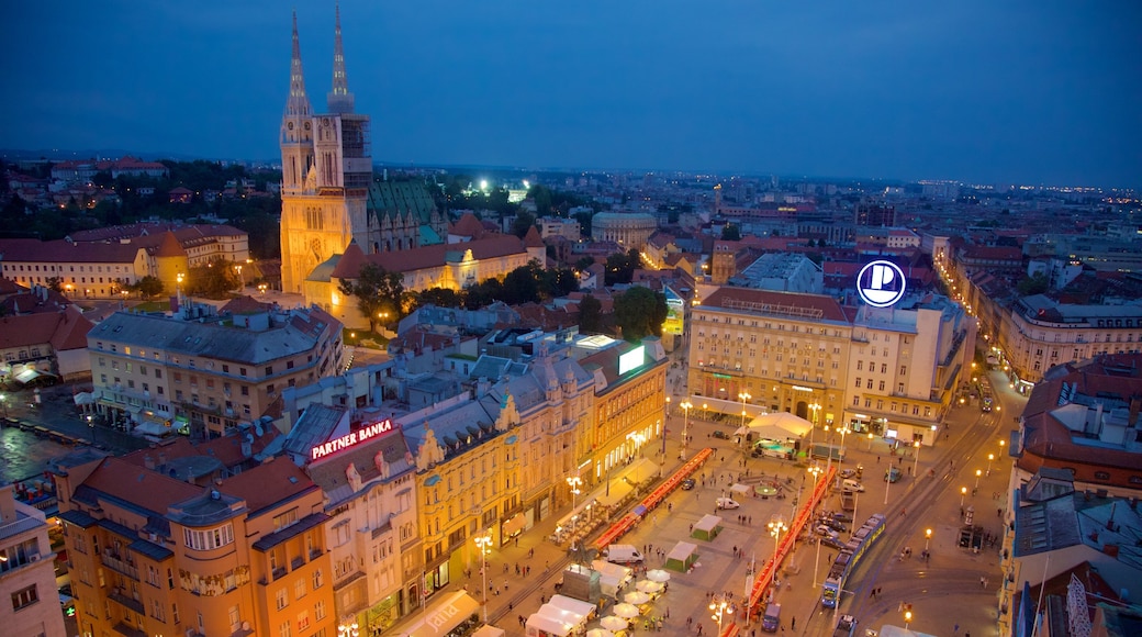 Ban Jelacic Square showing night scenes and a city