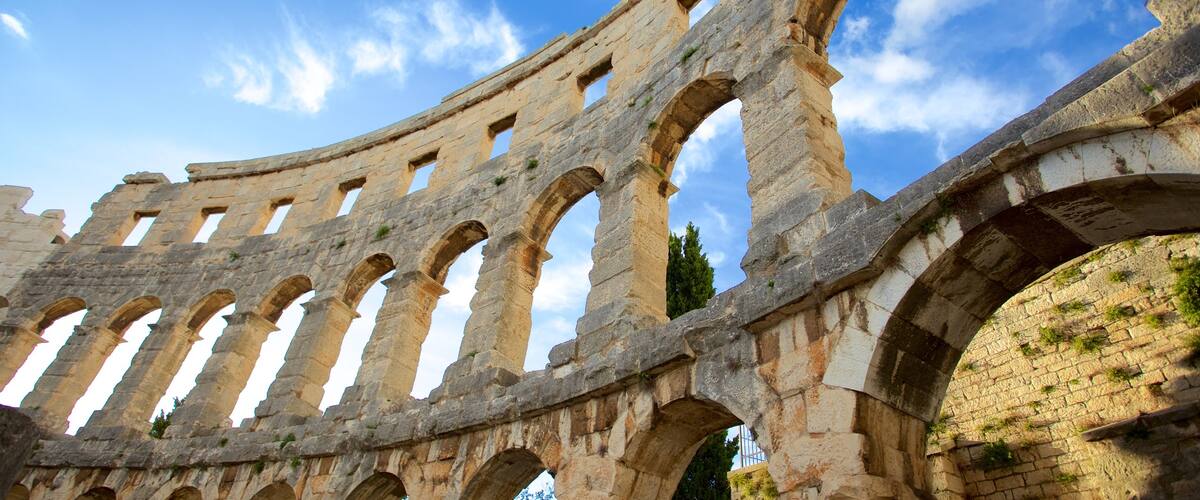 Pula which includes heritage elements and a ruin