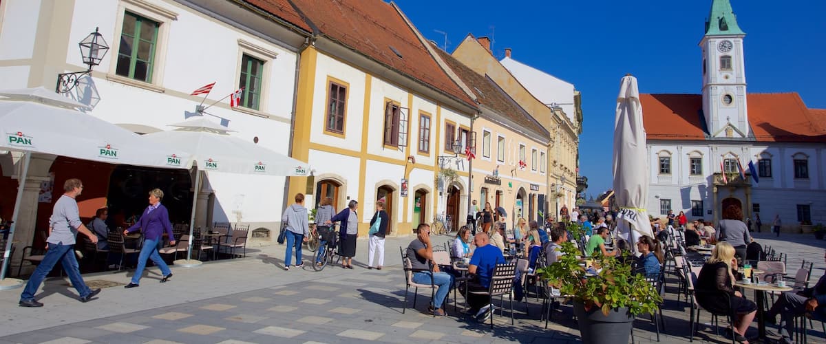 Varaždin mettant en vedette square ou place et sortie au restaurant