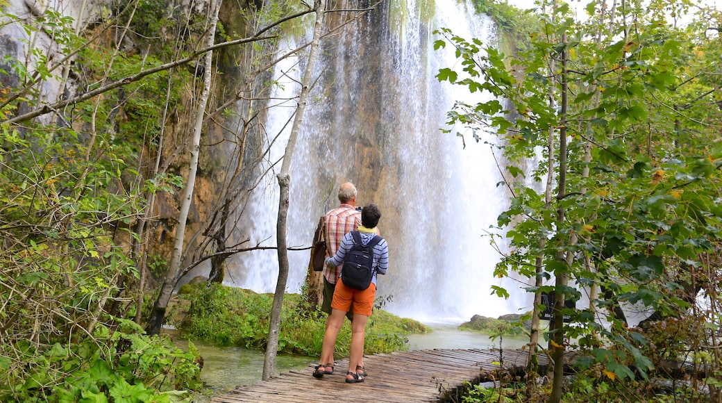 Plitvice Lakes National Park - Entrance 1 showing hiking or walking and a waterfall