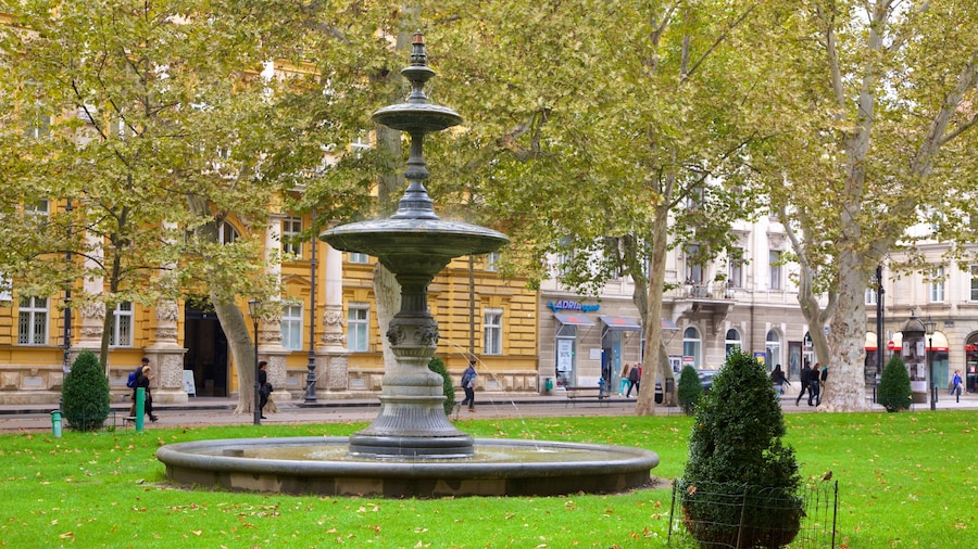 Zrinjevac which includes a city, a garden and a fountain