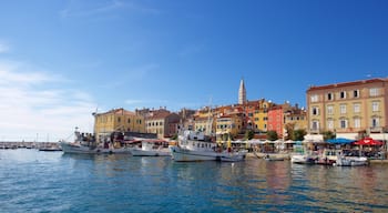 Rovinj Harbour featuring a bay or harbor, boating and a coastal town