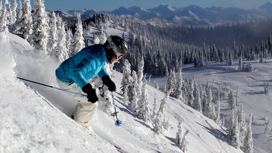 Montana featuring snow skiing and snow as well as an individual male