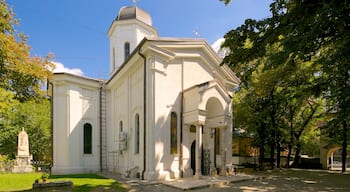 Bucharest which includes heritage architecture, a square or plaza and a park