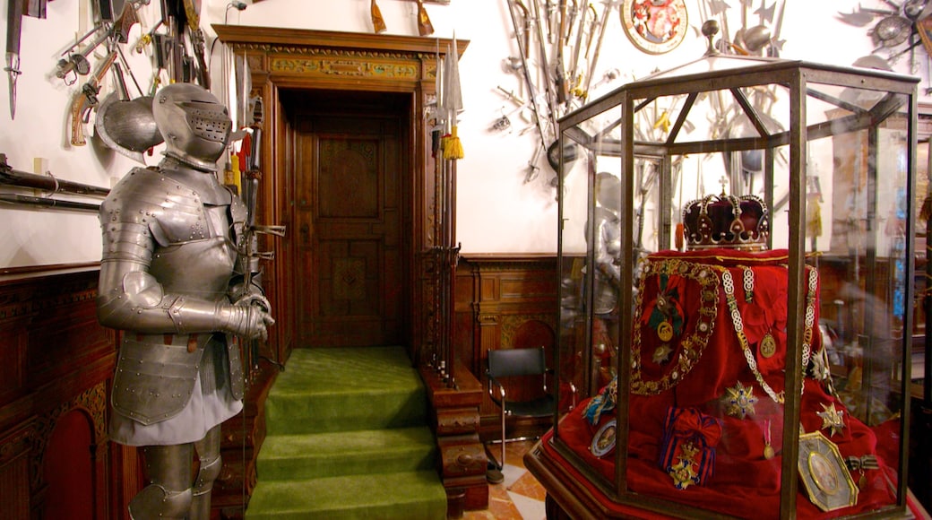 Peles Castle showing interior views, military items and château or palace