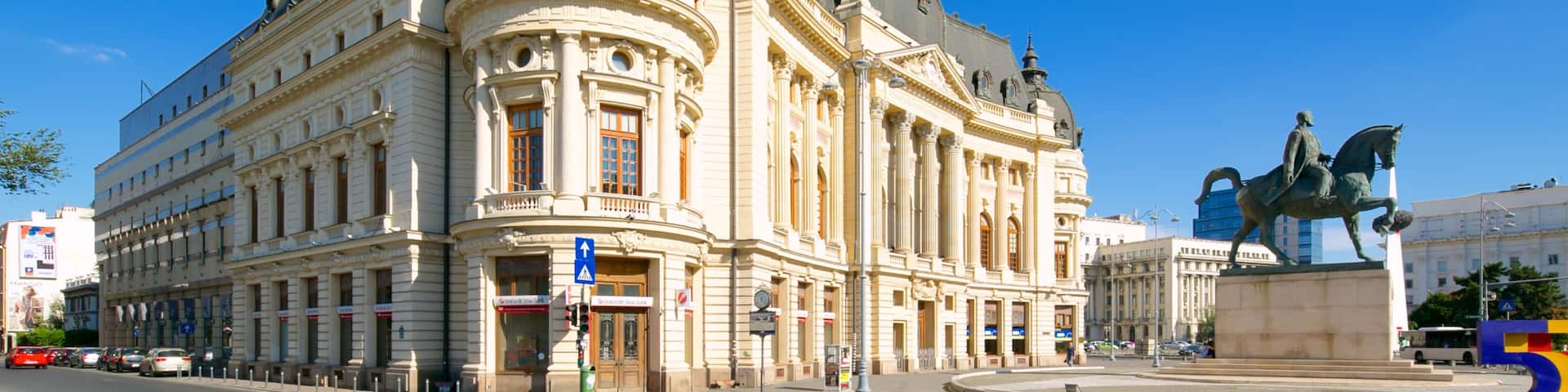 Bucharest which includes a city, a statue or sculpture and heritage architecture