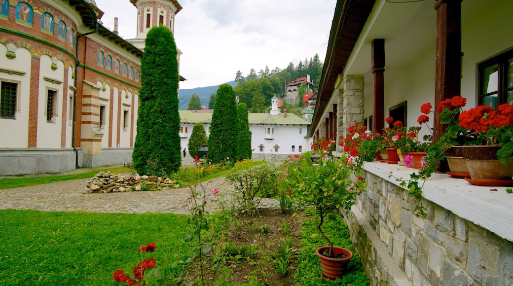 Sinaia Monastery featuring flowers and a garden