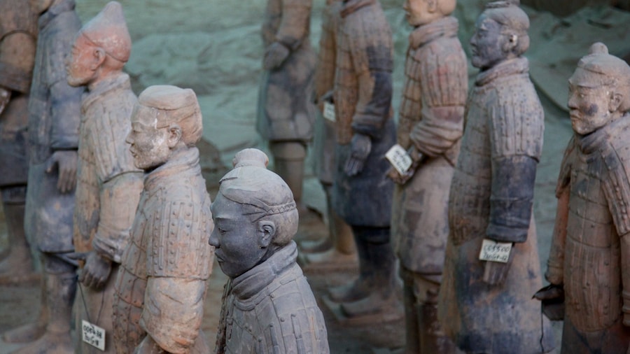Terracota Army which includes a statue or sculpture and interior views