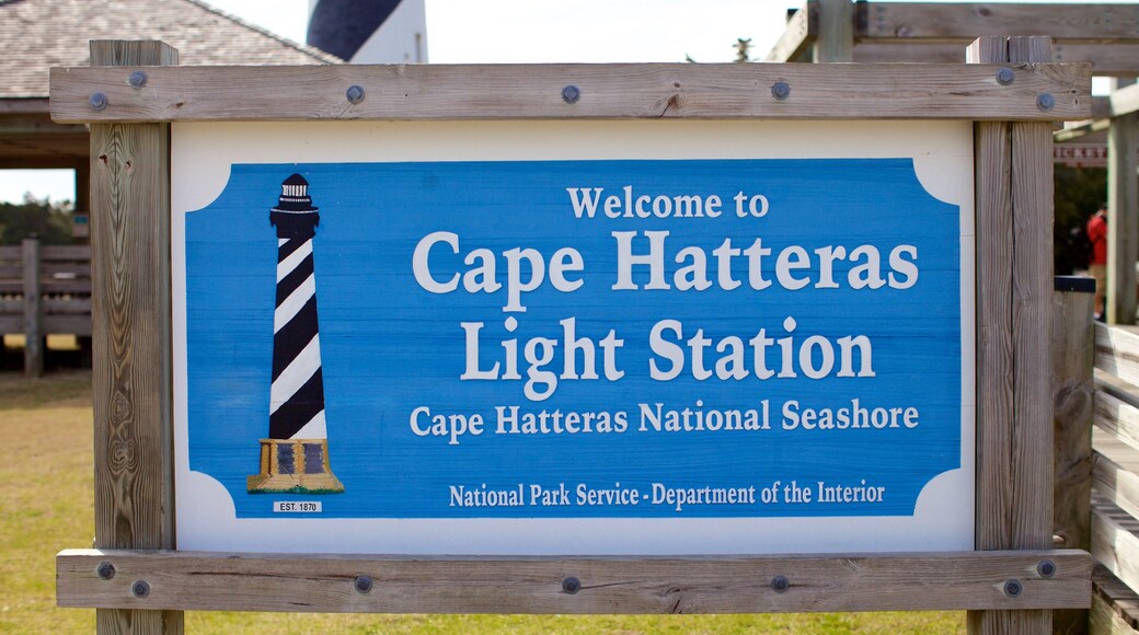 Cape Hatteras Lighthouse featuring signage