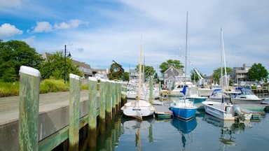 Hyannis showing a marina and a bay or harbour