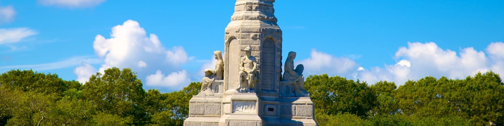 National Monument to the Forefathers showing a statue or sculpture