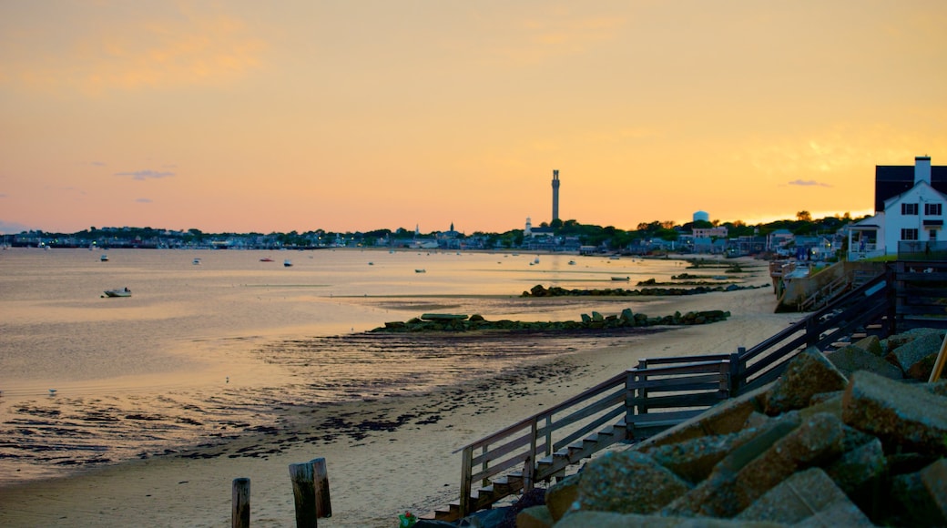 Provincetown showing a sandy beach and a sunset