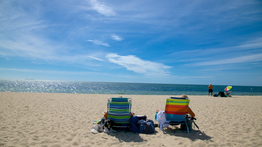 West Dennis Beach som visar en sandstrand såväl som ett par