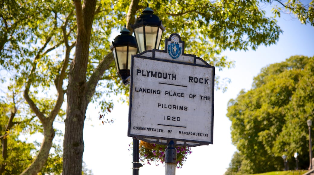 Plymouth Rock which includes signage