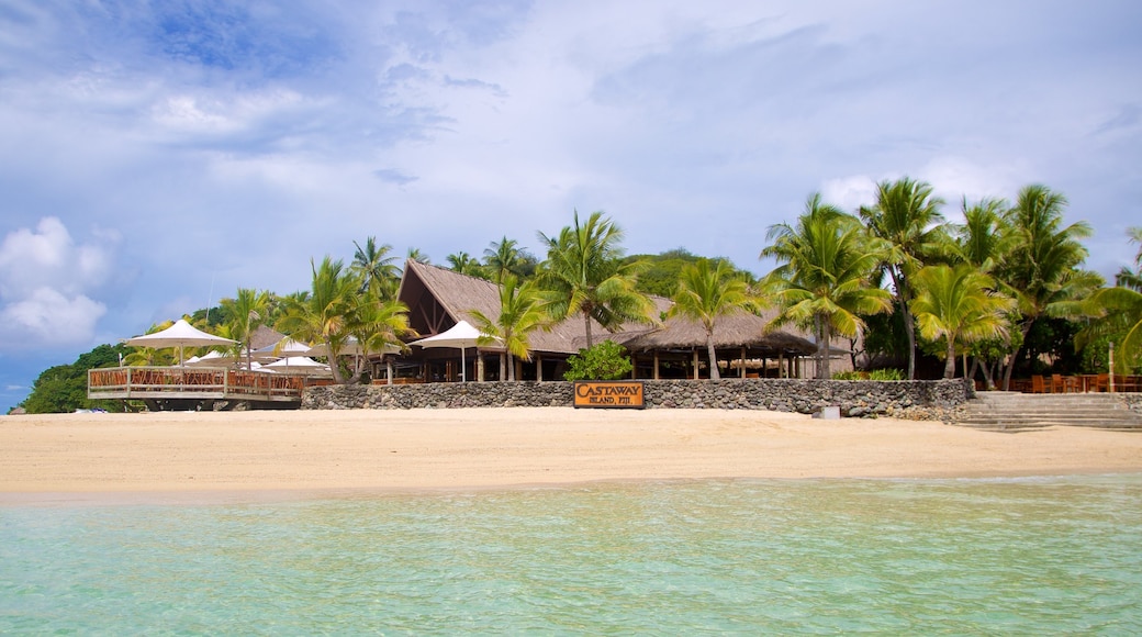 Castaway Island showing a sandy beach and tropical scenes