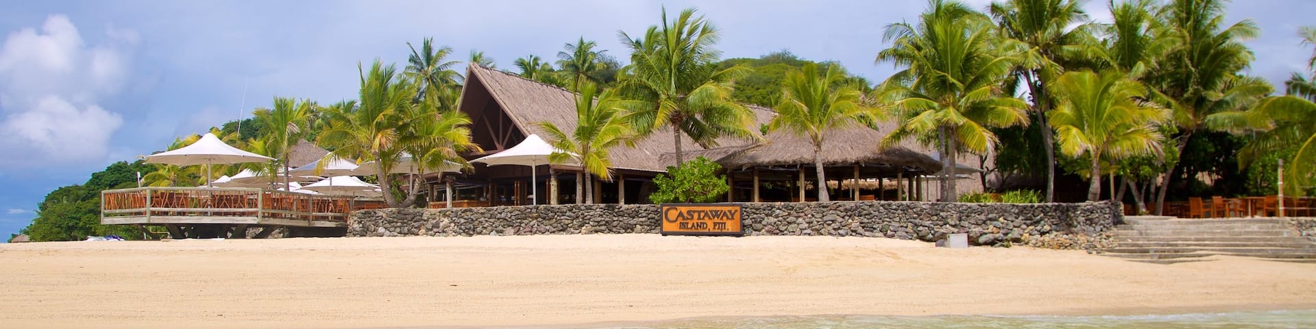 Castaway Island showing a sandy beach and tropical scenes