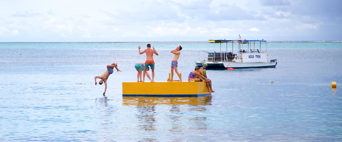 Mana Island which includes general coastal views and swimming as well as a small group of people