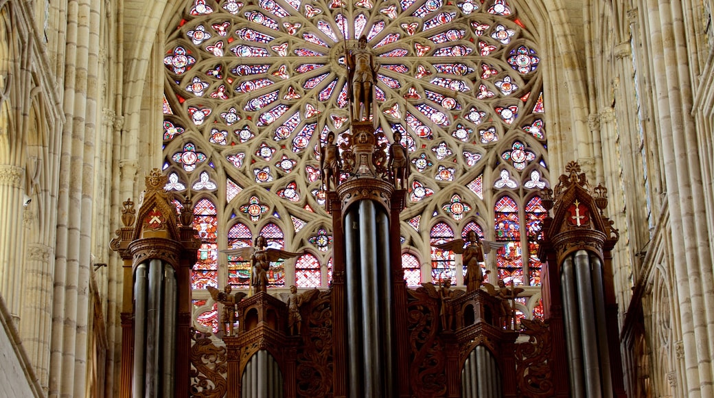 Catedral de Tours que incluye elementos religiosos, vistas de interior y una iglesia o catedral