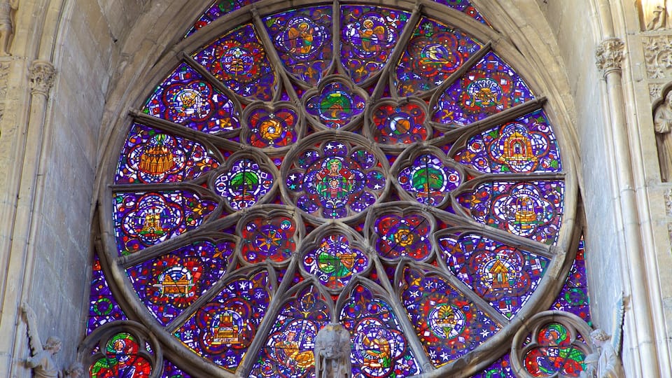Kathedraal van Reims toont een kerk of kathedraal en kunst