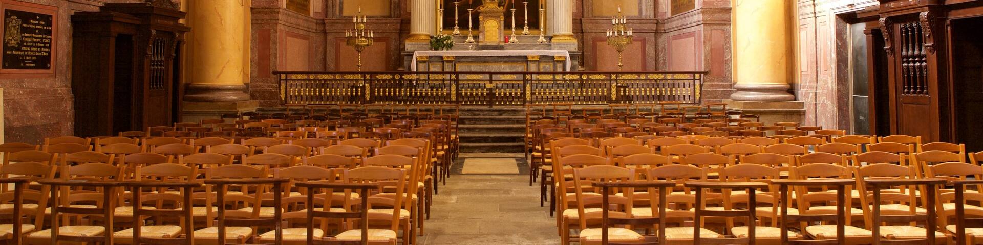 Rennes Cathedral featuring interior views and a church or cathedral