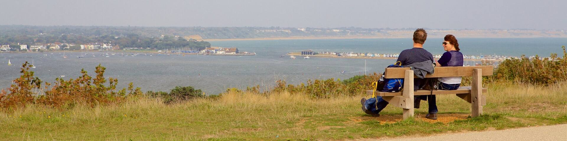 Hengistbury Head featuring views and general coastal views as well as a couple