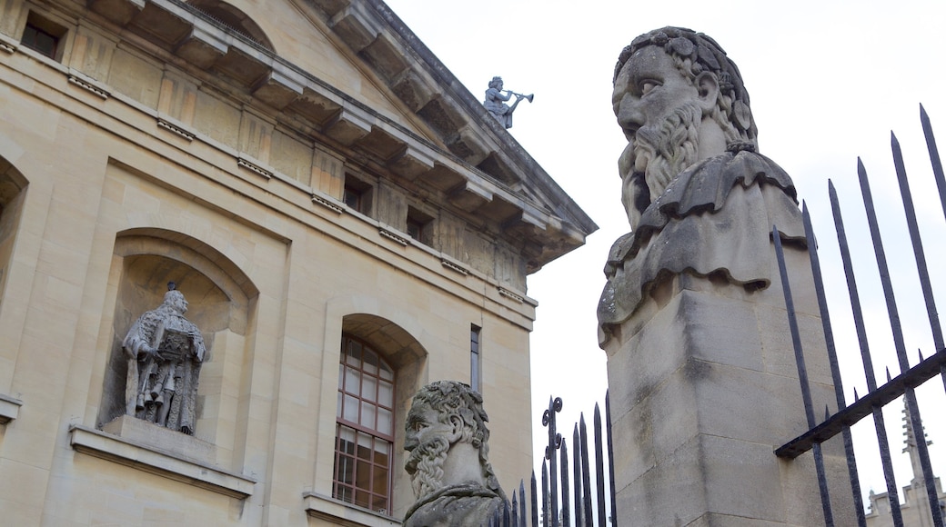 Bodleian Library featuring heritage elements and a statue or sculpture