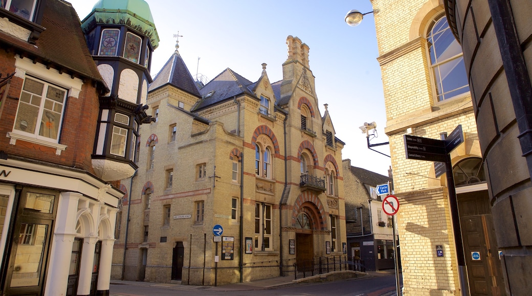 Cambridge Corn Exchange which includes heritage elements and street scenes