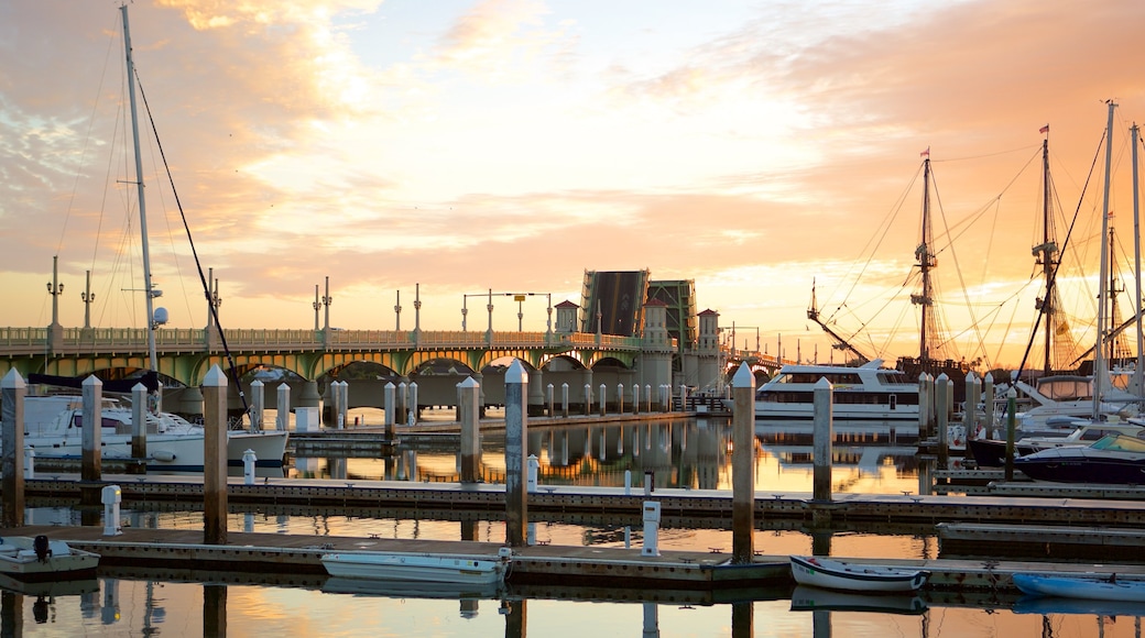 Bridge of Lions featuring sailing, a marina and a sunset