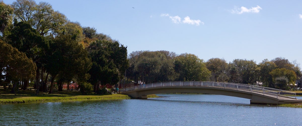 Mission of Nombre de Dios showing a bridge and general coastal views