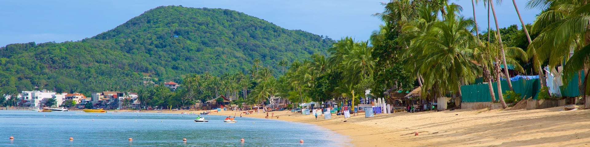 Bo Phut Beach featuring a sandy beach and mountains