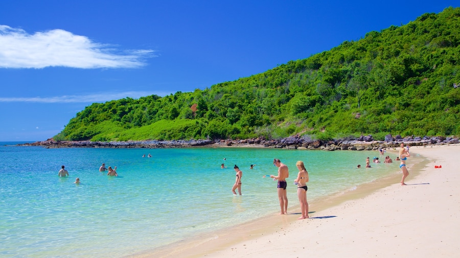 Nual Beach featuring a beach and swimming as well as a large group of people