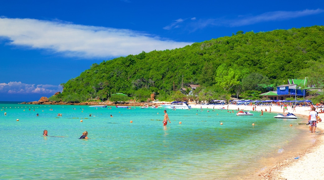 Koh Lan which includes swimming, general coastal views and a bay or harbour