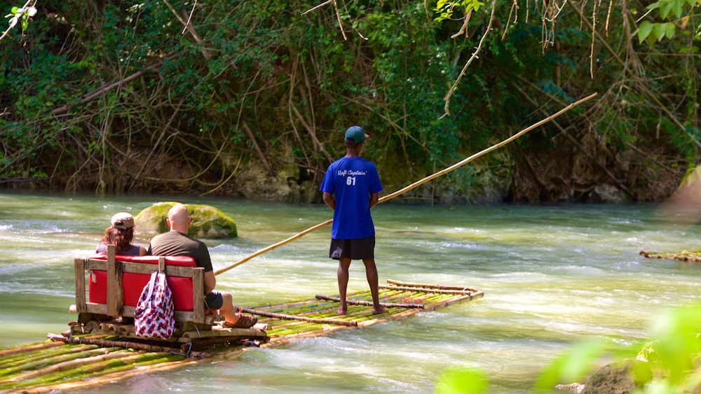 Montego Bay showing water sports and a river or creek as well as a small group of people
