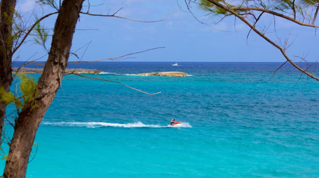 Cabbage Beach que incluye vistas generales de la costa y jet ski