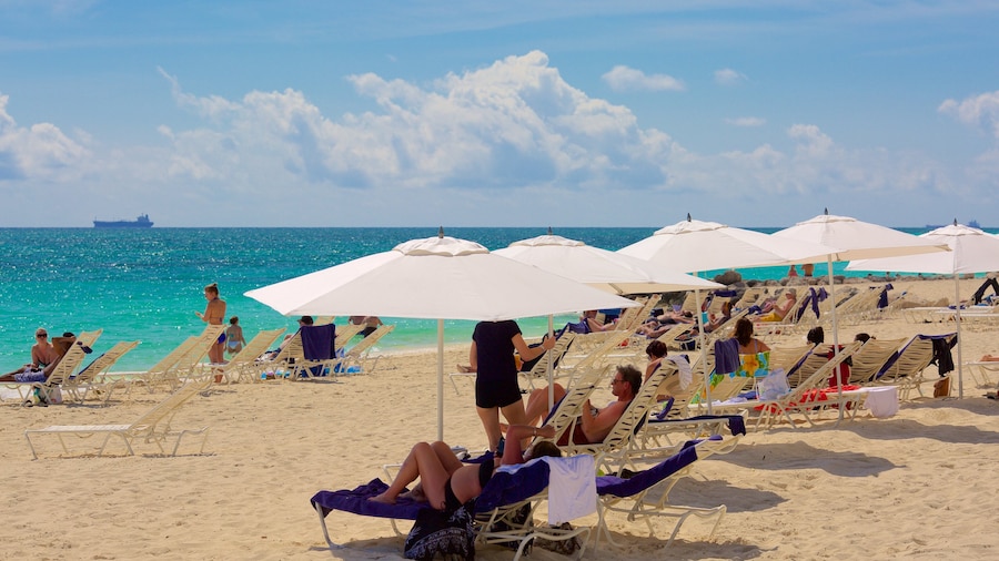 Lucaya Strand som omfatter et luksushotel eller -resort, udsigt over kystområde og en strand