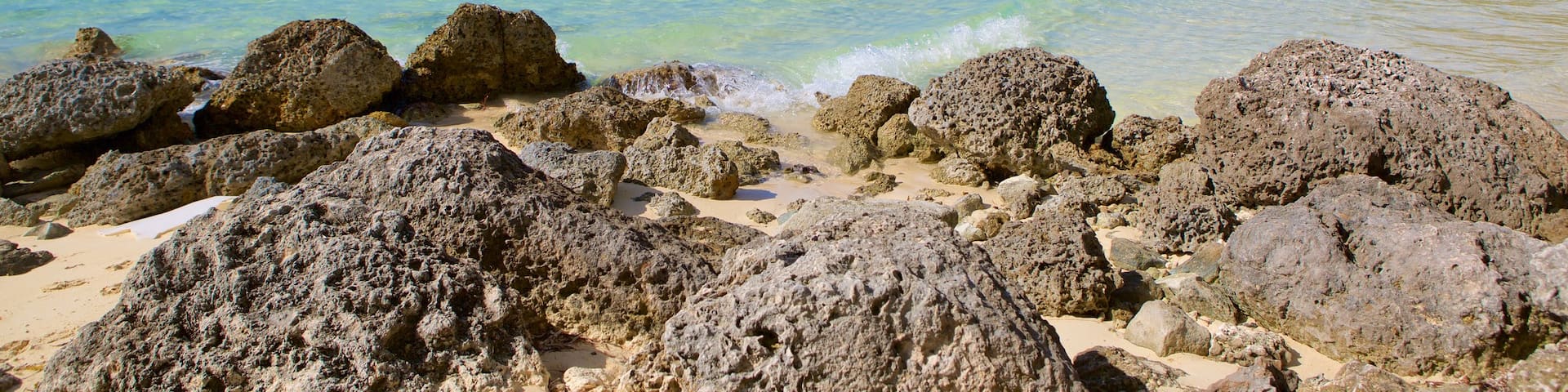 Barbary Beach showing rocky coastline and a sandy beach