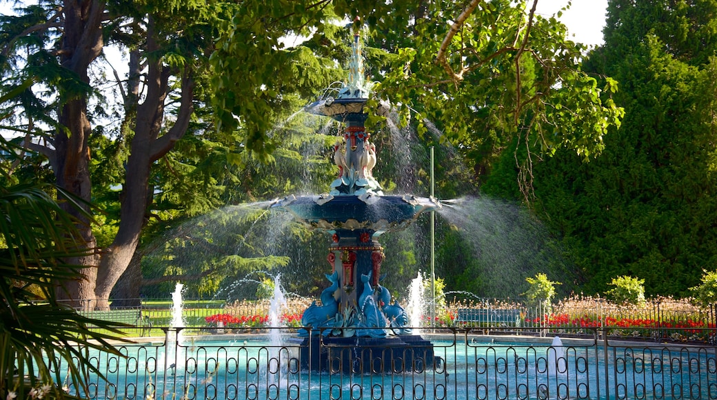 Jardín botánico de Christchurch ofreciendo un parque y una fuente