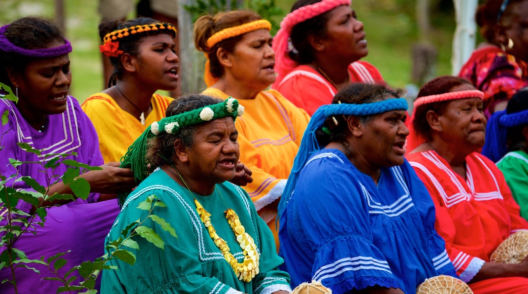 Lifou which includes performance art as well as a large group of people