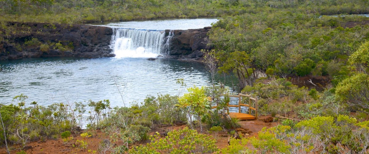 Yate que incluye un lago o abrevadero y una cascada
